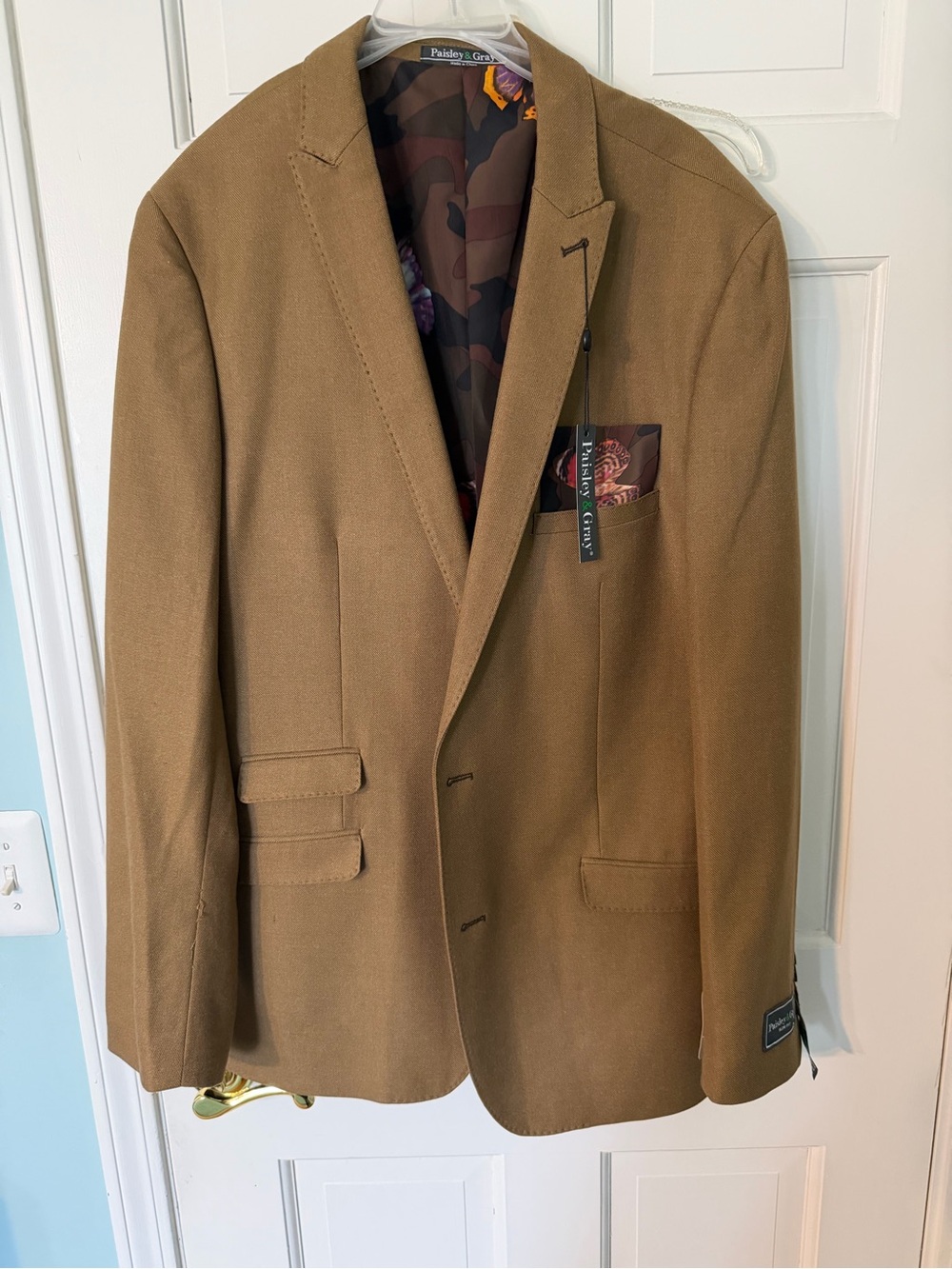 Men's Tan Blazer with Floral Lining